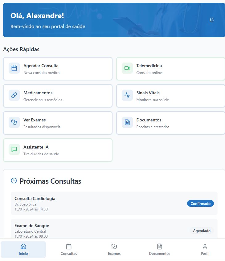 Dashboard Principal do Portal de Saúde